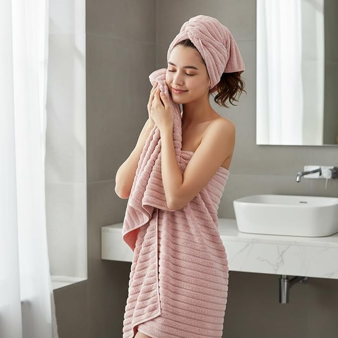 6 Piece Bath Towel Set, 30"x60" Microfiber Towels, Pink | Quick dry, Highly Absorbent,shower towels for bathroom gym,2 large Bath towels,2 hand towels,2 washcloths - Image 3