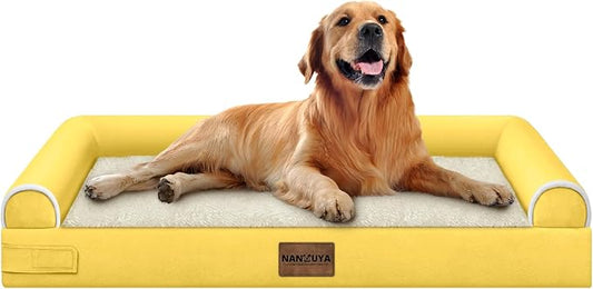 NANUYA Orthopedic Dog Bed for X-Large Dogs, 40 x 32 Inch, Ginger | Egg crate foam for joint support, 3-sided bolster pet sofa, waterproof lining, washable cover, and non-skid base by Nanuya