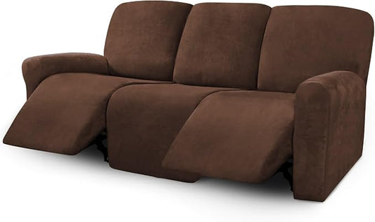 ULTICOR Velvet 8-Pieces Recliner Sofa Covers Stretch Reclining Couch Covers for 3 Cushion Reclining Sofa Slipcovers Furniture Covers Thick Soft Washable (3 Seater Recliner Cover, Chocolate) by ULTICOR