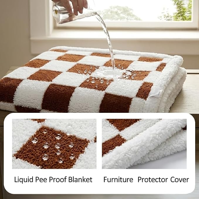 Waterproof Pet Blanket,Dog Bed Covers Couch Sofa Stylish Jacquard Pets Throw Blankets for Puppy Cats Washable Reversible Furniture Protection Covers (Coffee Check,L) - Image 2