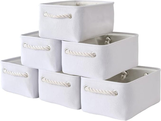 TheWarmHome Storage Basket for Organizing - Small 6 Pack 11.8x7.8x5.2 inch Gifts for Empty with Rope, Fabric Storage Cubes for Decorative Cloth Dog Livehome (White) by TheWarmHome