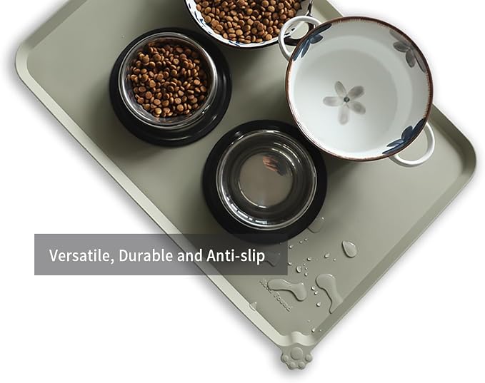 Hoki Found Large Silicone Non Slip Pet Food Mats - Bowl Placemats for Dog Cat - Waterproof - Cream Green - Image 4