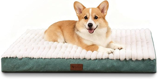 Orthopedic Dog Bed for Medium Dogs,Firm Egg Crate Foam,Nonslip Bottom,Green | Soft Plush Surface,Removable Machine Washable Cover,Ideal for Crates & Small Spaces,Designed for Joint Support,,29"x18"x3" by VERABE