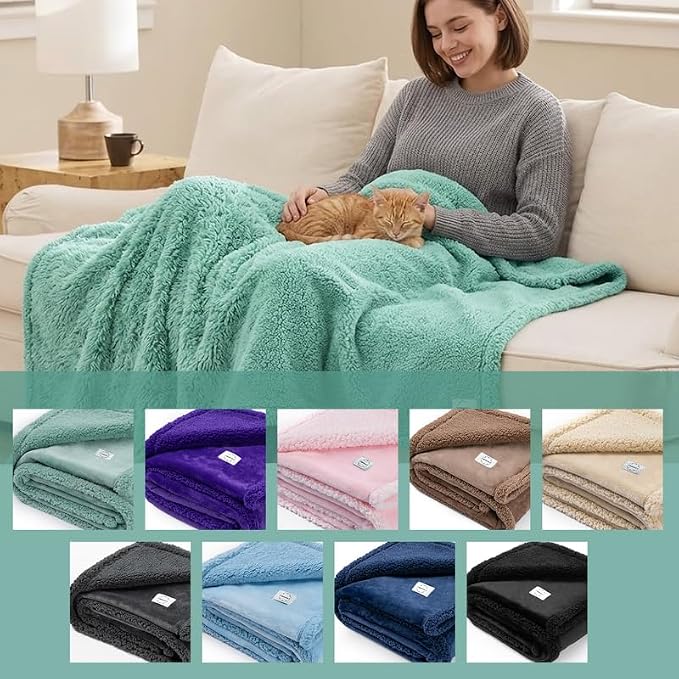 Green Dog Blanket for Pet Bed Cover Reversible Waterproof Puppy Fleece Blankets Leakproof Sofa Couch Cover Doggie Cat Pet Blanket for Warm Fluffy Washable Mat-Green,XL - Image 2