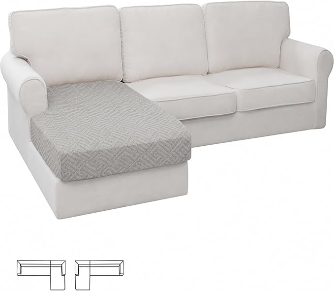 XINEAGE Chaise Cover for L Shaped Sofa,Sectional Couch Covers for Pets,Non Slip Sofa Seat Cover Washable,Sofa Slipcovers with Elastic Bottom(1 Piece Chaise Cover,Sliver Grey) by XINEAGE