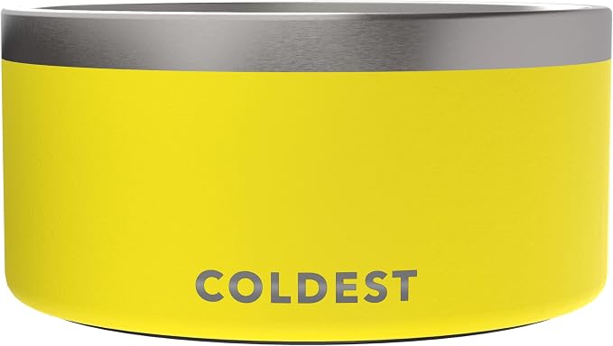 Coldest Dog Bowl - Anti Rust Metal, Non Slip, 3 Layers Insulated Stainless Steel Dog Bowls - Spill Proof & Heavy Duty - Water Bowl for Dogs, Cats & Pets, Dish Washer Safe (200 oz, Solar Yellow) by Coldest