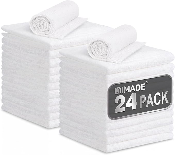 UNIMADE Microfiber Cleaning Cloth, 24 Pack Reusable Microfiber Towels | for Cars Lint Free Cleaning Shop Towel Rags for Home Kitchen Automotive Bar Mechanic Restaurant Garage, 11"x 12", White by Unimade