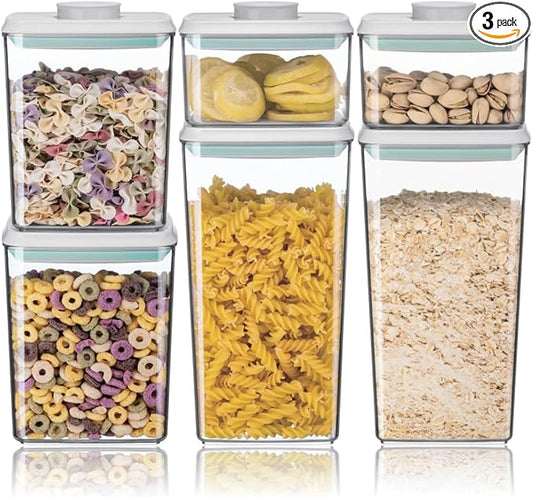 Ankou Airtight Food Storage Container Sets with Lids 6Pcs Pop Containers for Kitchen Pantry Organization BPA-Free Stackable Kitchen Storage Containers for Cereal Flour Sugar (0.5, 1.2, 1.8qt)*2 by ANKOU