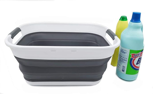 SAMMART 17.5L (4.6 Gallon) Small Collapsible/Foldable/Pop Up/Portable Washing Tub/Storage Basket, Water Capacity 13.5L/3.5 Gallon (1, White/Grey) by SAMMART