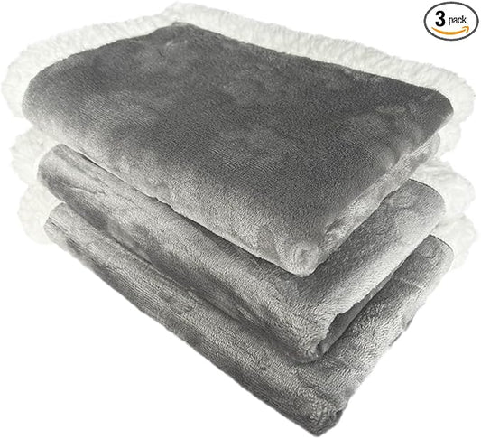 Qeils 1 Pack 3 Dog Blankets for Small Dogs - 3 pcs Waterproof Dog Blanket Washable - Soft Sherpa Fleece Puppy Blanket for Kitten Doggy, Warm Cat Blankets for Indoor Cats, 16"X23", Grey by Qeils
