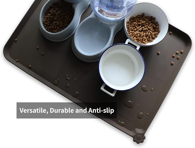 Hoki Found X-Large Silicone Pet Food Mat Tray - Non-Slip Dog and Cat Bowl Placemat - Waterproof Feeding Mat for Carpet - Coffee - Image 4