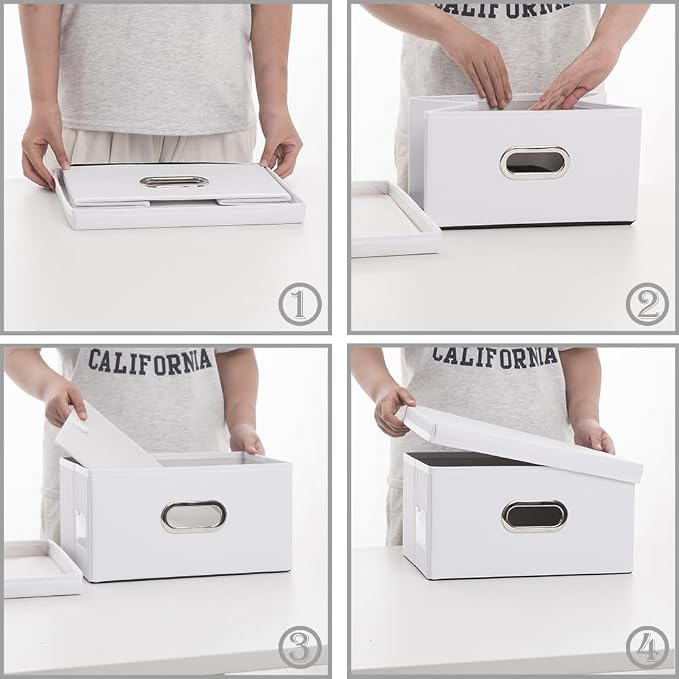 PRANDOM Collapsible Storage Box with Lid [1-Pack] Leather Fabric Foldable Storage Bin Organizer Container Basket Cube with Cover for Home Bedroom Closet Office Nursery White (13.6x9.6x6.9) - Image 4