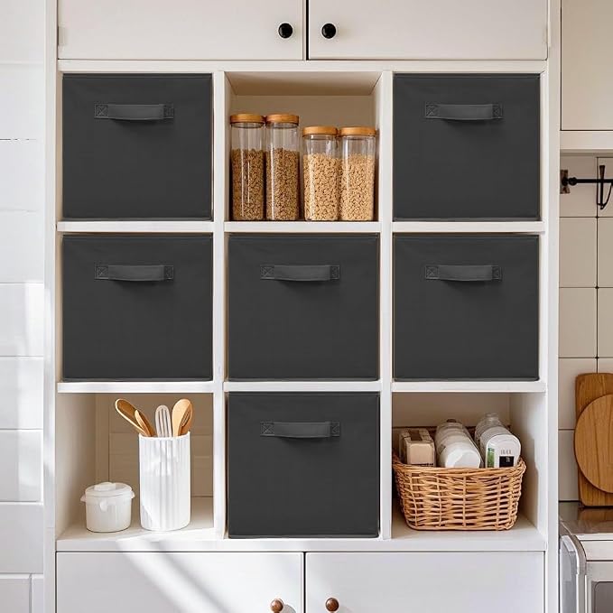 11 Inch Fabric Storage Cubes, Sturdy Foldable Storage Bins, Heavy Duty Cube Organizer for Clothes, Blankets, Shelves, Closets, Bedroom, Living Room, Black, 6 Pack - Image 7