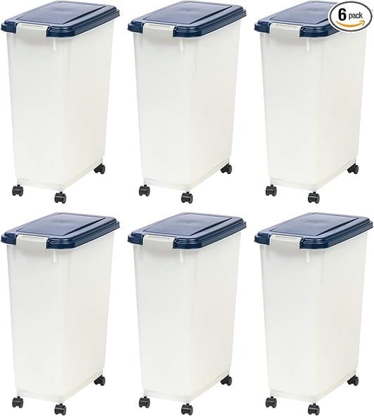 IRIS USA Airtight Dog Food Storage Container, Up to 38 lbs, Attachable Wheels, For Dog Cat Bird and Other Pet Food Storage Bin, Keep Fresh, Easy Mobility, BPA Free, Navy/Pearl, 6 Pack by IRISUSA