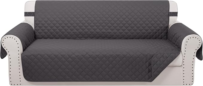 Reversible Couch Cover for 3 Cushion, Sofa, Dark Grey | Couch Cover for Sofa, Pet Friendly Water Repellent Couch Sofa Cover, Washable Furniture Protector with Elastic Straps by LuxshareHome