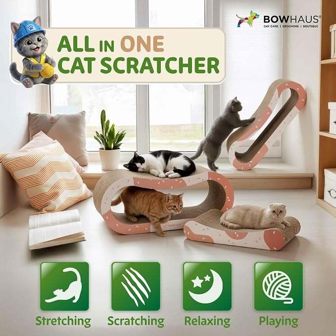 BOWHAUS 3 in 1 Cat Scratch Board, Cat Scratcher Lounger for Indoor Cat, Cardboard Cat Scratcher, Durable & Long-Lasting Infinity Cat Scratcher, Reversible Scratching Pads for Protecting Furniture - Image 2