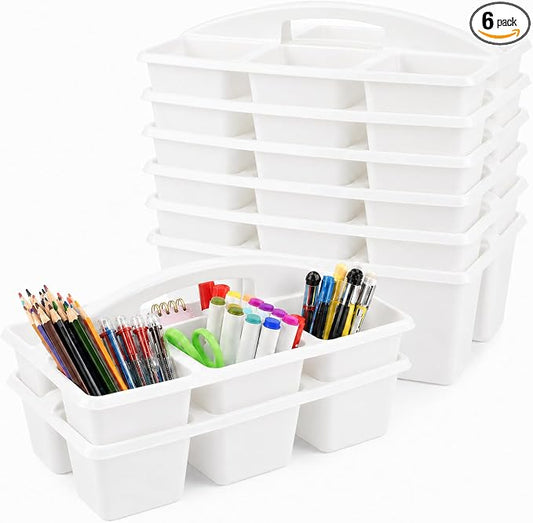 gisgfim 6 Pack Plastic Classroom Caddy with 6-Compartments Plastic Storage Caddies with Handle 6 Compartments Table Caddy Organizer Versatile Table Caddies for Classroom Office Storage, White by gisgfim
