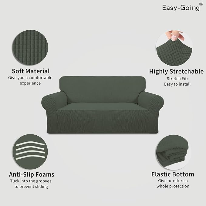 Easy-Going Stretch Oversized Loveseat Couch Covers Washable Olive Green | 1-Piece Large Loveseat Cover for 2 Cushion Couch Furniture Protector RV Sofa Slipcover Soft with Bottom for Kids Pets - Image 3
