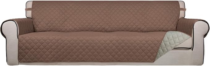 PureFit Reversible Quilted Couch Covers for Dogs Sofa Cover 4 Seater 88" | Brown/Beige, Water Resistant Couch Protector, Washable Pet Couch Cover with Non Slip and Elastic Straps For Kids by PureFit