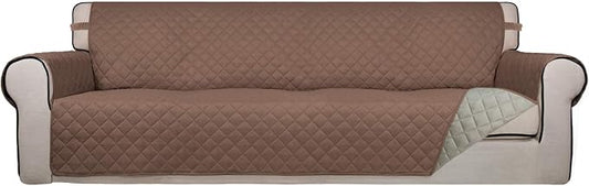 PureFit Reversible Quilted Couch Covers for Dogs Sofa Cover 4 Seater 88" | Brown/Beige, Water Resistant Couch Protector, Washable Pet Couch Cover with Non Slip and Elastic Straps For Kids by PureFit