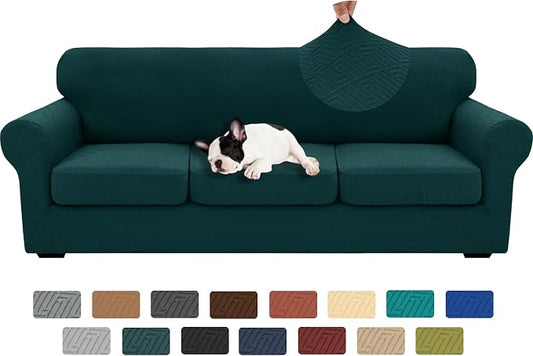 XINEAGE 2026 New 4 Pieces Extra Large Couch Covers for 3 Cushion Sofa Super Stretch Sofa Cover for 3 Large Seat Cushion Universal Slip Cover for Living Room (Blackish Green), 91"-110"(3 Cushions) by XINEAGE