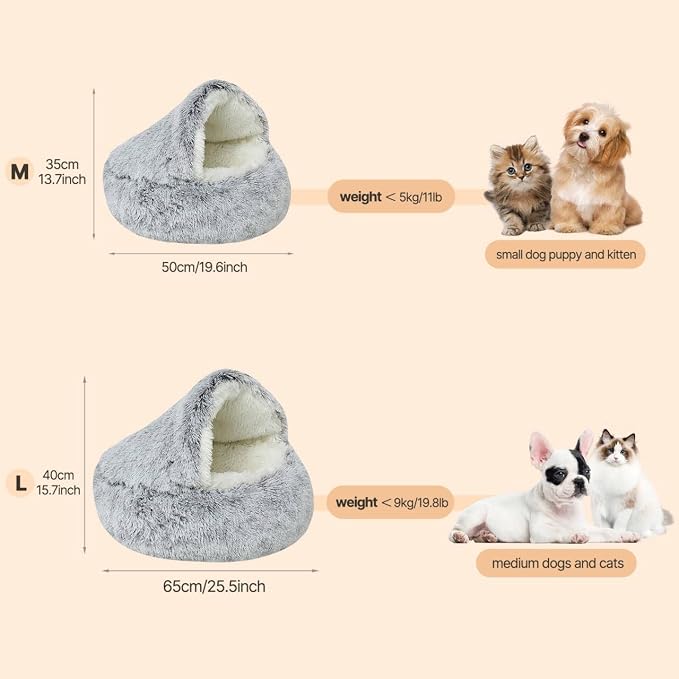 YUDANSI Cat Bed Hooded for Indoor Cats, Dog Bed with Large Covered Hood for Small Dogs Cats Puppy Kitty, Anti Anxiety Donut Cuddler, Anti Slip Plush Faux Fur Enclosed Pet Nest (Washable)(Gray-20inch) - Image 5