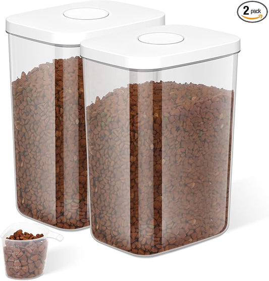 LEAWALK 5-8 Lbs/6Qt Airtight Dog Cat Food Storage Container and Pet Storage Bin BPA-Free, PET Clear Stackable Dog Treat Containers Measuring Scoop Suitable for Dogs Food, Cats Food and Other Dry-2Pack by LEAWALK