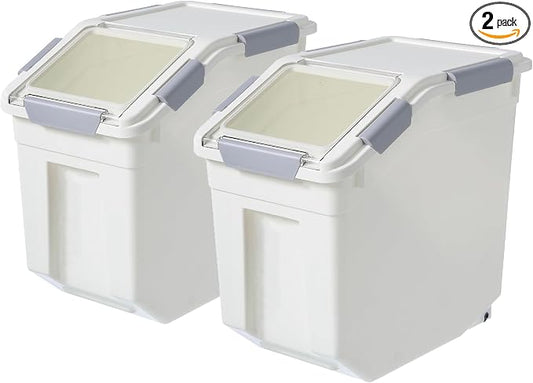 HANAMYA 10 Liter / 10 lbs Pet Food Storage Container with Measuring Cup, BPA free, For Dog Food | Cat Food | Rice | Grain | Flour, White & Gray, 2 count by HANAMYA