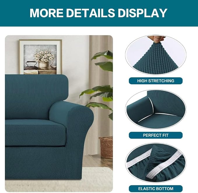 Turquoize 2 Piece Chair Covers Chair Slipcovers for Living Room Armchair Couch Cover Chair Sofa Cover with Individual Cushion Covers Furniture Cover for Chairs Feature Thick Fabric (Chair, Deep Teal) - Image 4