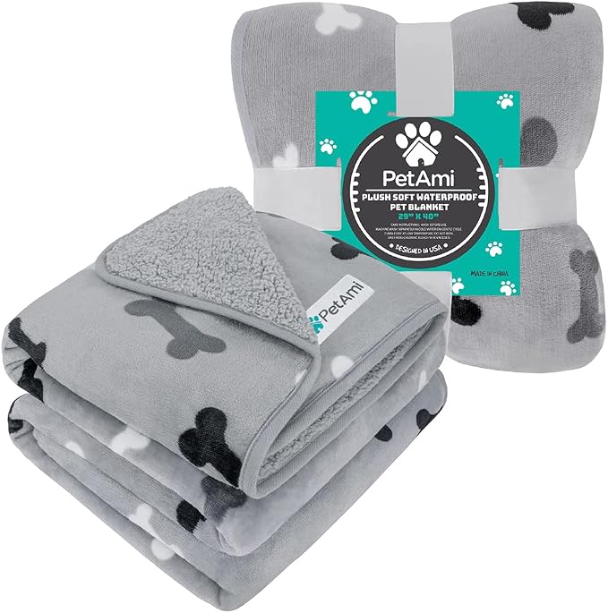 PetAmi Waterproof Dog Blanket for Small Medium Dogs, Pee Proof Pet Blanket for Couch Bed, Reversible Water Proof Blanket for Puppy Indoor Cat, Soft Dog Fleece Blankets Washable, 29x40 Bone Gray - Image 8