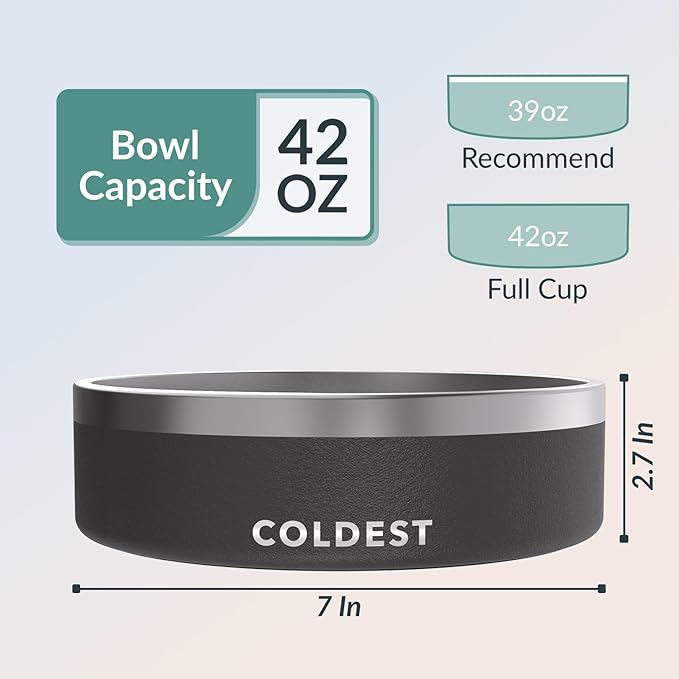 Coldest Dog Bowl - Anti Rust Metal, Non Slip, 3 Layers Insulated Stainless Steel Dog Bowls - Spill Proof & Heavy Duty - Water Bowl for Dogs, Cats & Pets, Dish Washer Safe (42 oz, Stealth Black) - Image 4