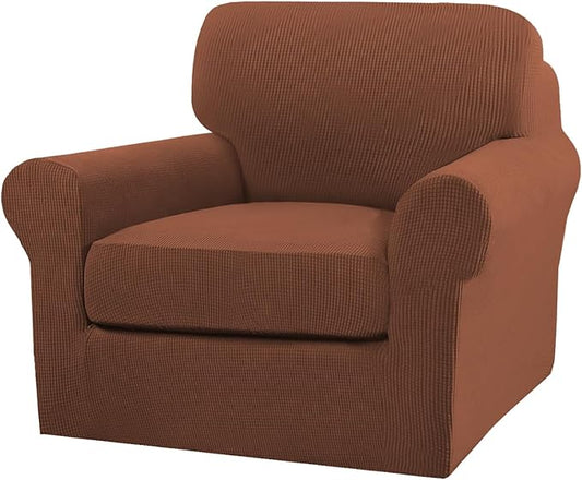 Turquoize 2 Piece Chair Covers Chair Slipcovers for Living Room Armchair Couch Cover Chair Sofa Cover with Individual Cushion Covers Furniture Cover for Chairs Feature Jacquard Fabric (Chair, Caramel) by Turquoize