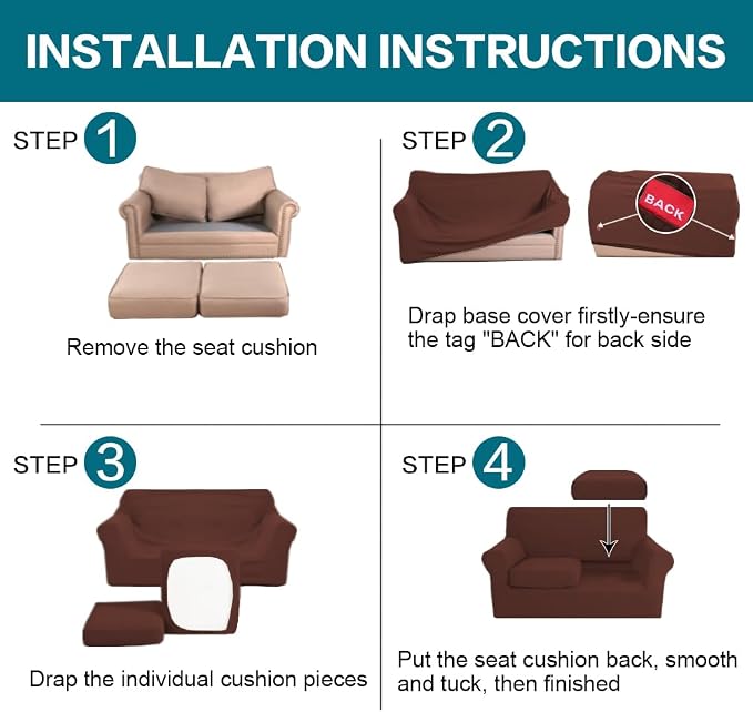 Turquoize 3 Piece Sofa Covers For 2 Cushion Couch Sofa Slipcover Soft Couch Cover For Dogs-Washable Sofa Furniture Cover With 2 Individual Cushion Covers, Thick Jacquard Fabric (Loveseat, Burnt Brick) - Image 6
