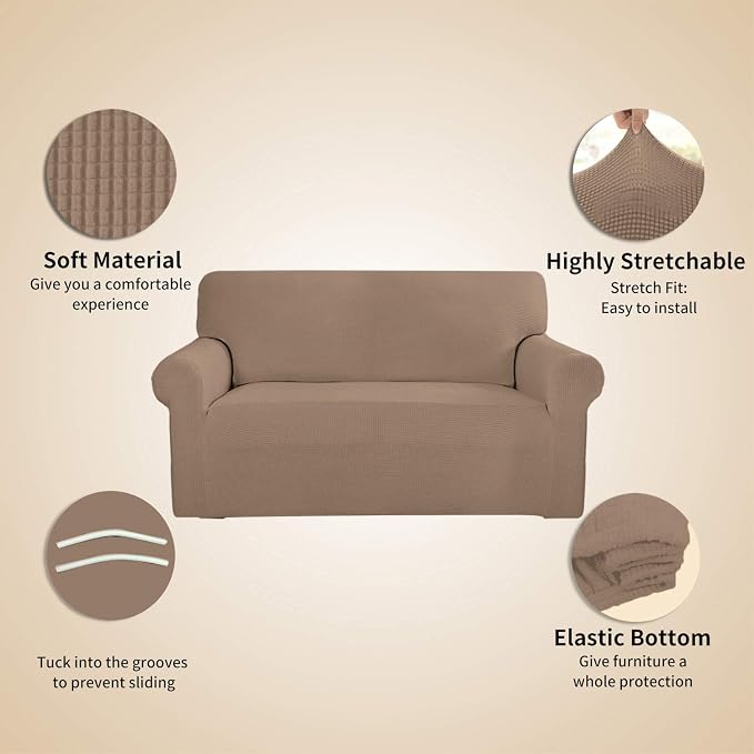 Easy-Going Stretch 4 Seater Oversized Sofa Couch Cover Camel | 1-Piece Extra X-large Sofa Cover Furniture Protector Couch Soft with Bottom for Kids, Spandex Jacquard - Image 4