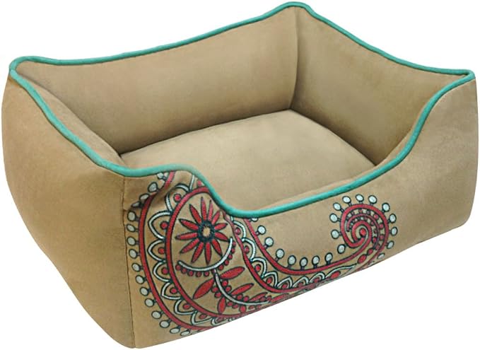 Blueberry Pet Heavy Duty Microsuede Bed Cover Only, Removable & Washable Replacement Cover with YKK Zippers, for Cats & Dogs Bed 34" x 24" x 12", Champagne Beige Embroidered Paisley - Image 2