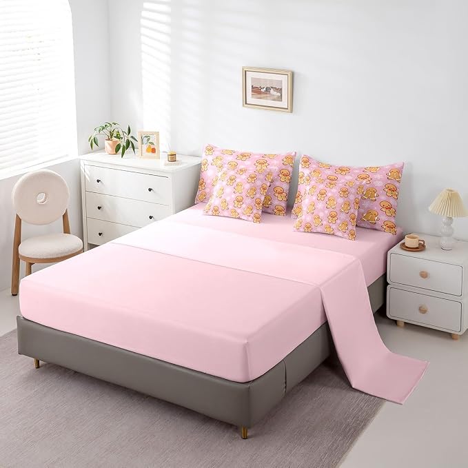 Erosebridal Christmas Gingerbread Full Bedding Set 7 Piece,Cute Gingerbread Man Bed in A Bag,Xmas Snowflake Comforter Set Girls Sheet Set with Comforter,Pink Christmas Decoration - Image 5