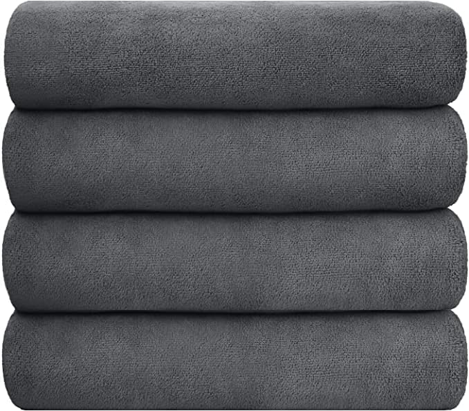 JML Microfiber Bath Towel Set, 27" x 55", 4 Pack, Grey | Hanging Loop, Super Absorbent, Fast Drying Bathroom Towel for Hair, Swimming, Fitness, Sport, Yoga - Image 2