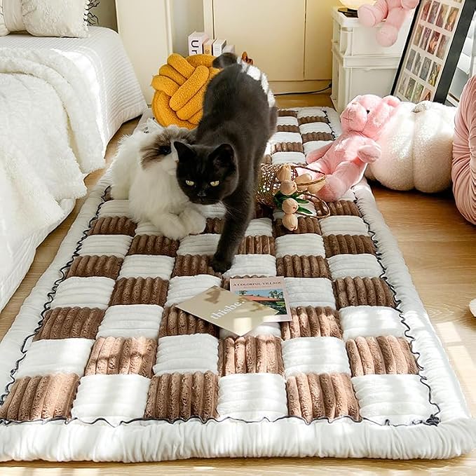 Yoovat Funny Pet Couch Covers for Sofa Plush Checker Plaid Sofa Covers for Pets Washable 3 Cushion Couch Sofa Mat Friendly (Cream Black, 60x160 cm/23.6x63 in) - Image 5