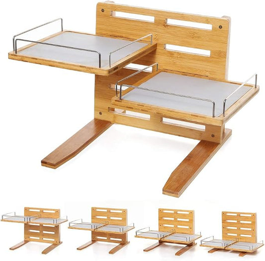 FOREYY Adjustable Raised Dog Bowls,Bamboo Elevated Feeder Stand with Non-Skid Feet for Food and Water,5 Level Wooden Pet Dining Table Comfort Feeding Station for Medium Large Big Dogs by YYFOREYY