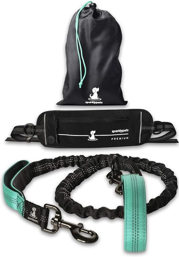 SparklyPets Hands Free Dog Leash for Medium and Large Breeds – Professional Harness with Reflective Stitches for Training, Walking, Jogging and Running Your Pet (Premium Teal, for 1 Dog) by SparklyPets