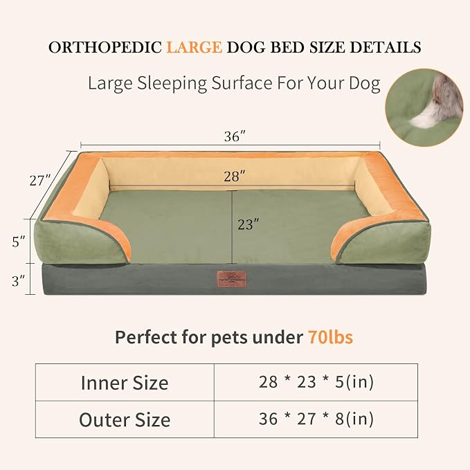 Comfort Expression Orthopedic Dog Beds for Large Sized Dog with Bolster | Waterproof Dog Couch Bed with Washable Cover & Non-Slip Bottom, Supportive Egg Crate Foam Large Pet Bed, 36x27 Inch - Image 4