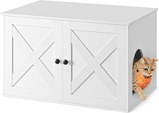 Feandrea Cat Litter Box Enclosure, Litter Box Furniture Hidden with Removable Divider, Indoor Cat House, End Table, 31.5 x 20.9 x 19.7 Inches, White UPCL002W01 by FeandreabySONGMICSHOME