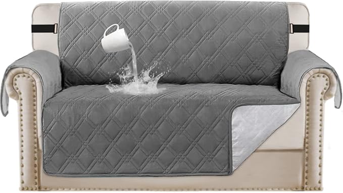 Turquoize 100% Waterproof Couch Covers for Pets Sofa Cover for Dogs Waterproof Loveseat Sofa Covers for 2 Cushion Couch Non-Slip Sofa Protector Furniture Cover with Elastic Straps, Loveseat 54", Gray by Turquoize