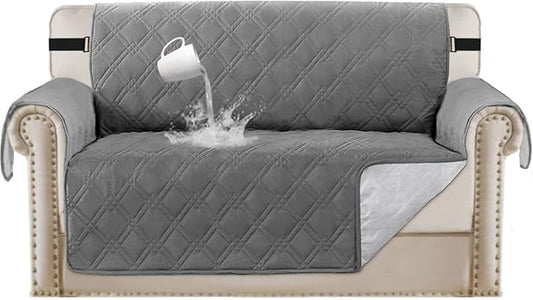 Turquoize 100% Waterproof Couch Covers for Pets Sofa Cover for Dogs Waterproof Loveseat Sofa Covers for 2 Cushion Couch Non-Slip Sofa Protector Furniture Cover with Elastic Straps, Loveseat 54", Gray by Turquoize