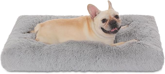 Bedfolks Plush Dog Crate Pad, Washable Dog Kennel Bed, 29"x21", Light Grey by Bedfolks