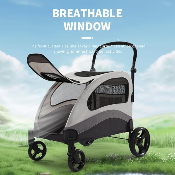 ANLULOAD Dog Stroller for Large Dogs,Dog Carriage,Foldable, Adjustable Handle, with Pocket with One-Foot Brake Up to 132lbs