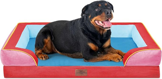 Comfort Expression Orthopedic Dog Bed for Extra Large Dogs with Bolster | Waterproof Dog Couch Bed with Washable Cover & Non-Slip Bottom, Supportive Egg Crate Foam XL Pet Bed, 45x35 Inch by ComfortExpression