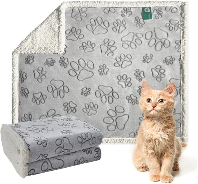 Qeils Dog & Cat Blankets - Waterproof Washable - Sherpa, Plus Plush Reversible, 25"X30", Grey Paw Print by Qeils