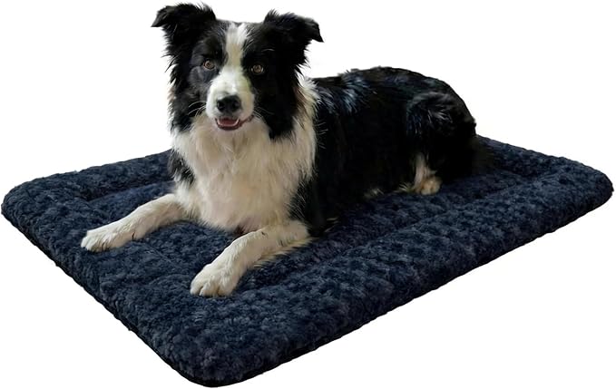 Washable Dog Bed Mat With Anti-Slip Bottom, Deluxe Plush Memory Foam Crate Pad & Waterproof Outdoor Kennel Mat For Dogs & Cats-Durable Crates Beds, Large Medium Small Puppy Size 30" x 20",Blue by Unknown