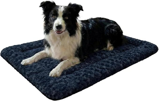 Washable Dog Bed Mat With Anti-Slip Bottom, Deluxe Plush Memory Foam Crate Pad & Waterproof Outdoor Kennel Mat For Dogs & Cats-Durable Crates Beds, Large Medium Small Puppy Size 30" x 20",Blue by Unknown